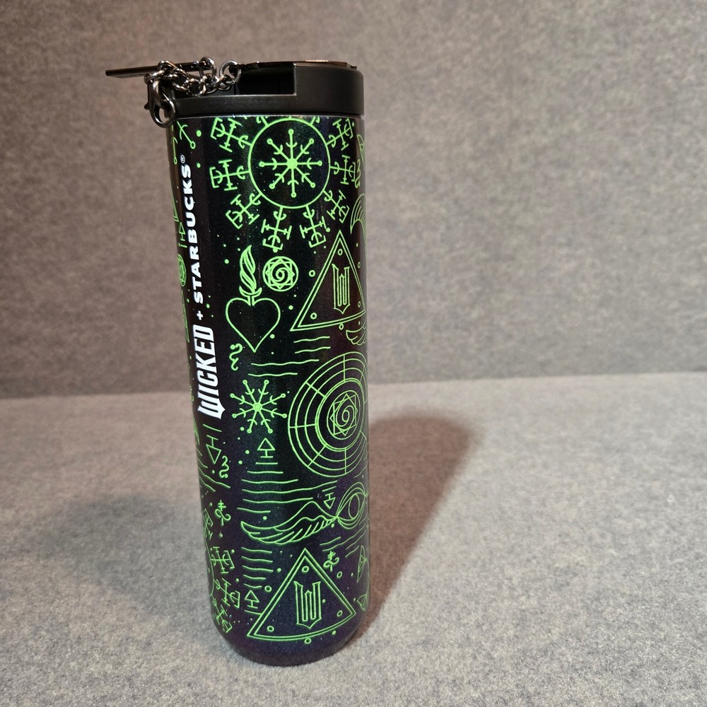 New Starbucks Wicked Elphaba‎ Vacuum Insulated Tumbler 16oz Green Black Glow